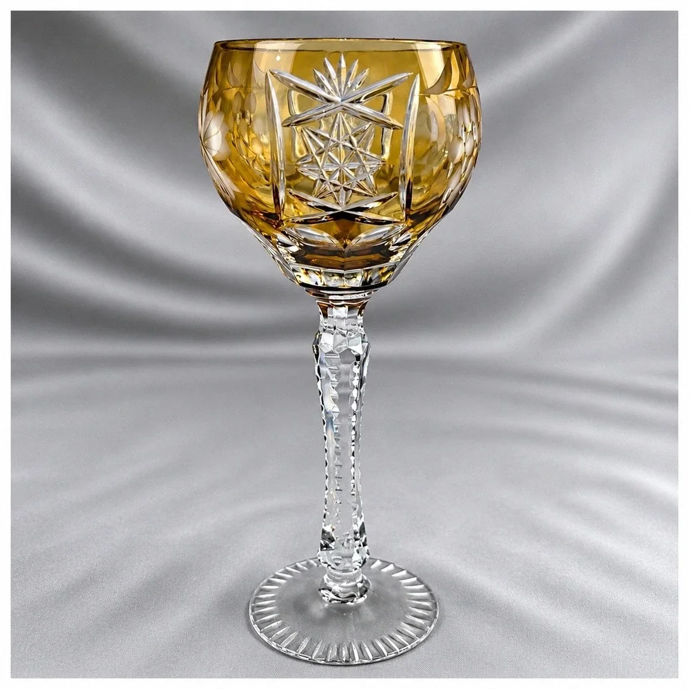 Bohemian Cut to Clear 4 colors Crystal Wine Hocks Glasses 8.25in
